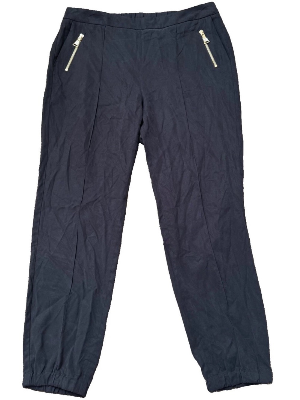 Angelo Marani Black Lyocell Jogger Pants (US) 12 (IT) 46 Gold Zip Italy New NWT